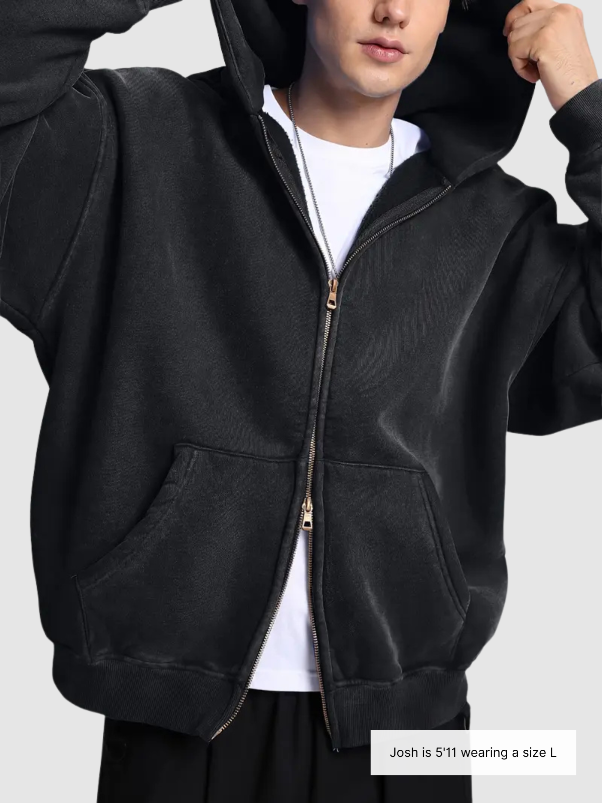 Acid Wash Zipper Hoodie