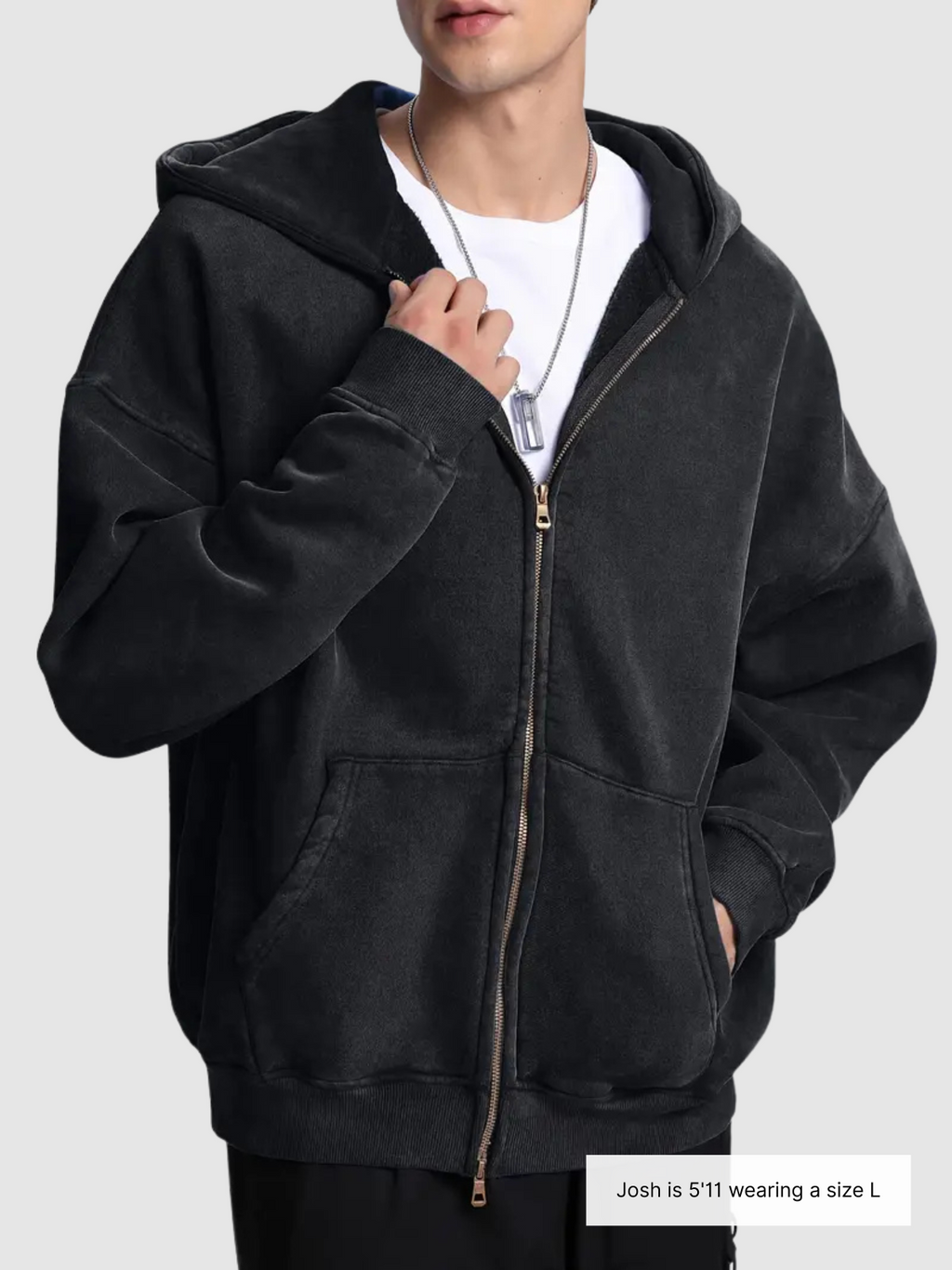 Acid Wash Zipper Hoodie
