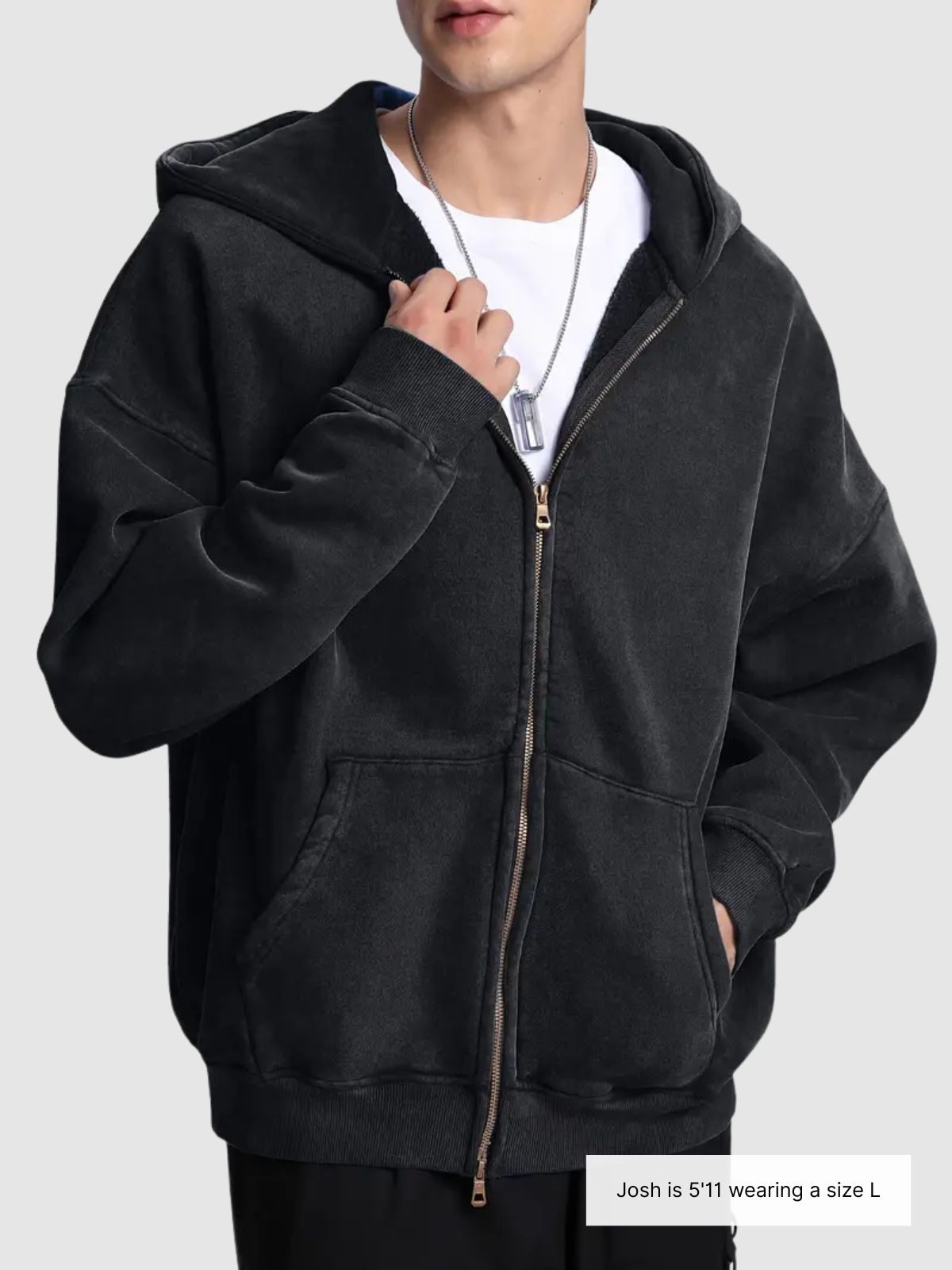 Acid Wash Zipper Hoodie