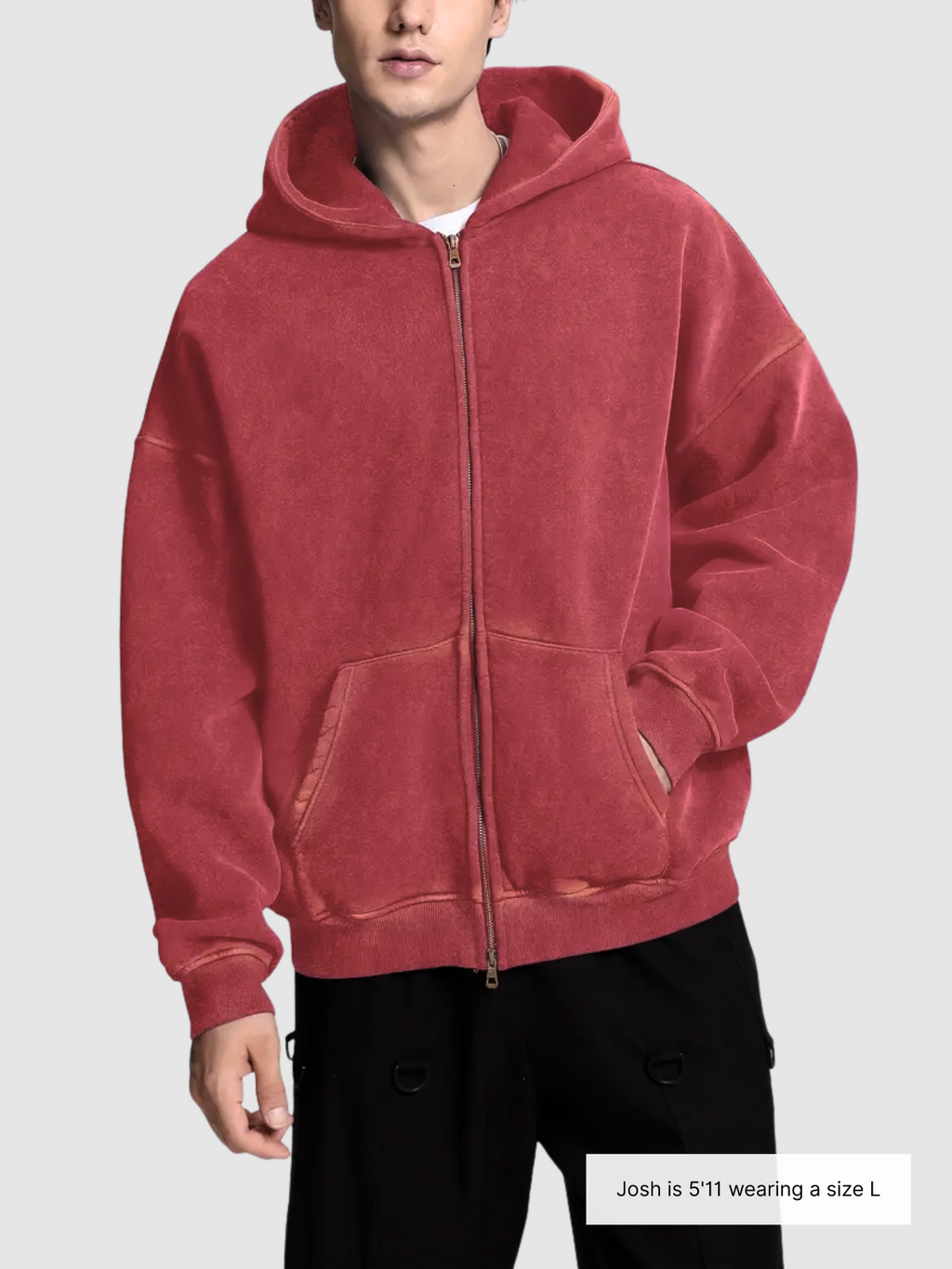 Acid Wash Zipper Hoodie